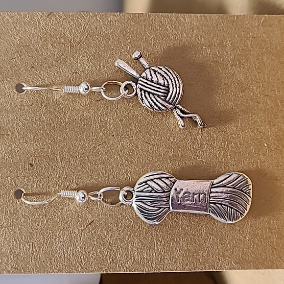Handmade Jewelry - Handmade Knitting Theme Dangle Drop Earrings Ladies Silver Tone NWOT Casual Fun